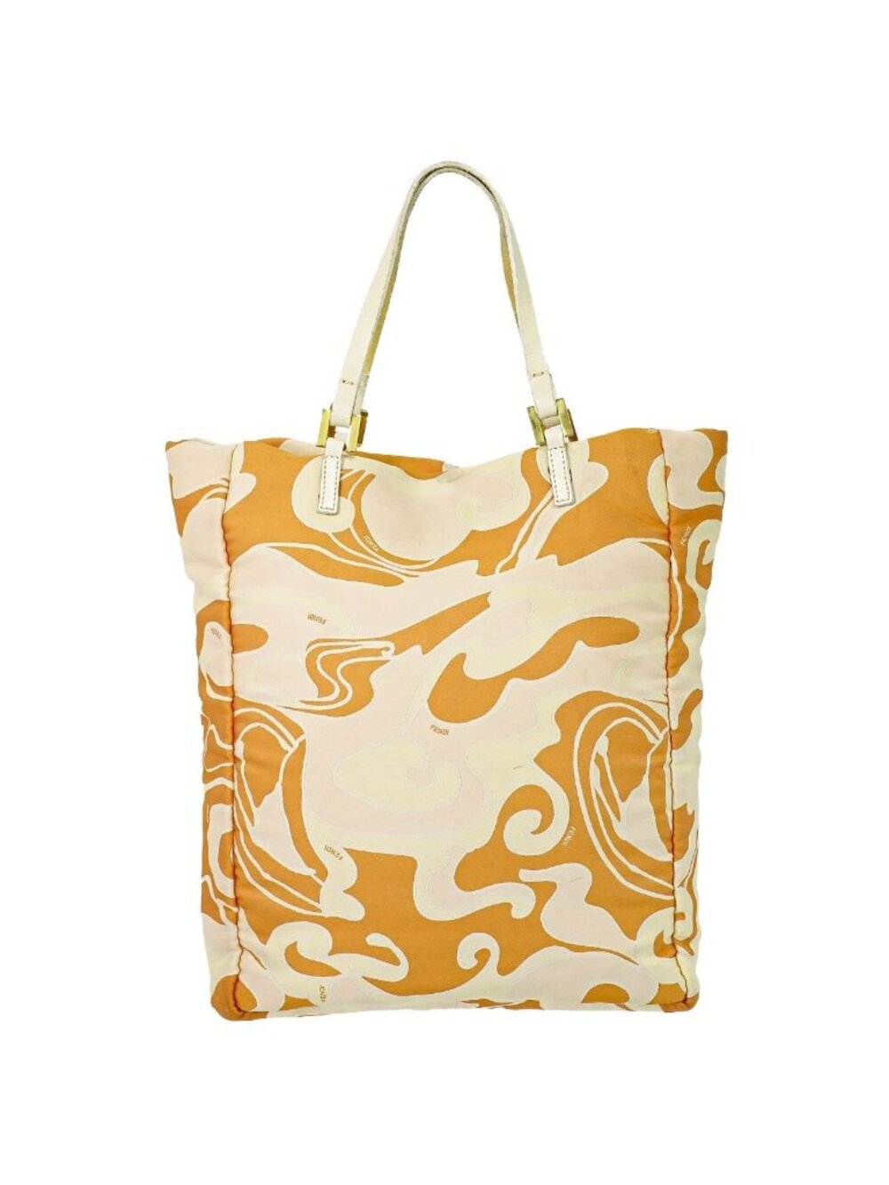 Fendi Marble Pattern Shoulder Bag Tote Canvas Orange Multicolor